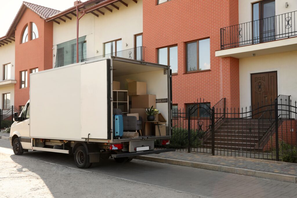 Box van conversion loaded with household items