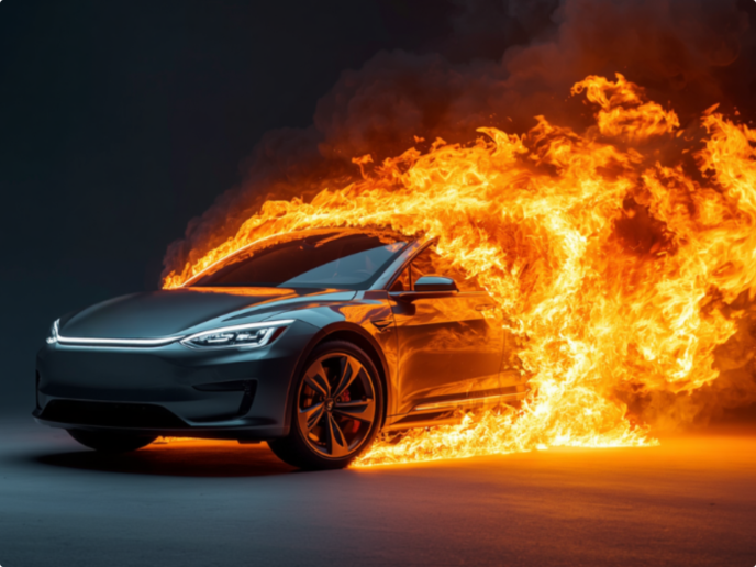 Lithium-ion battery fires car